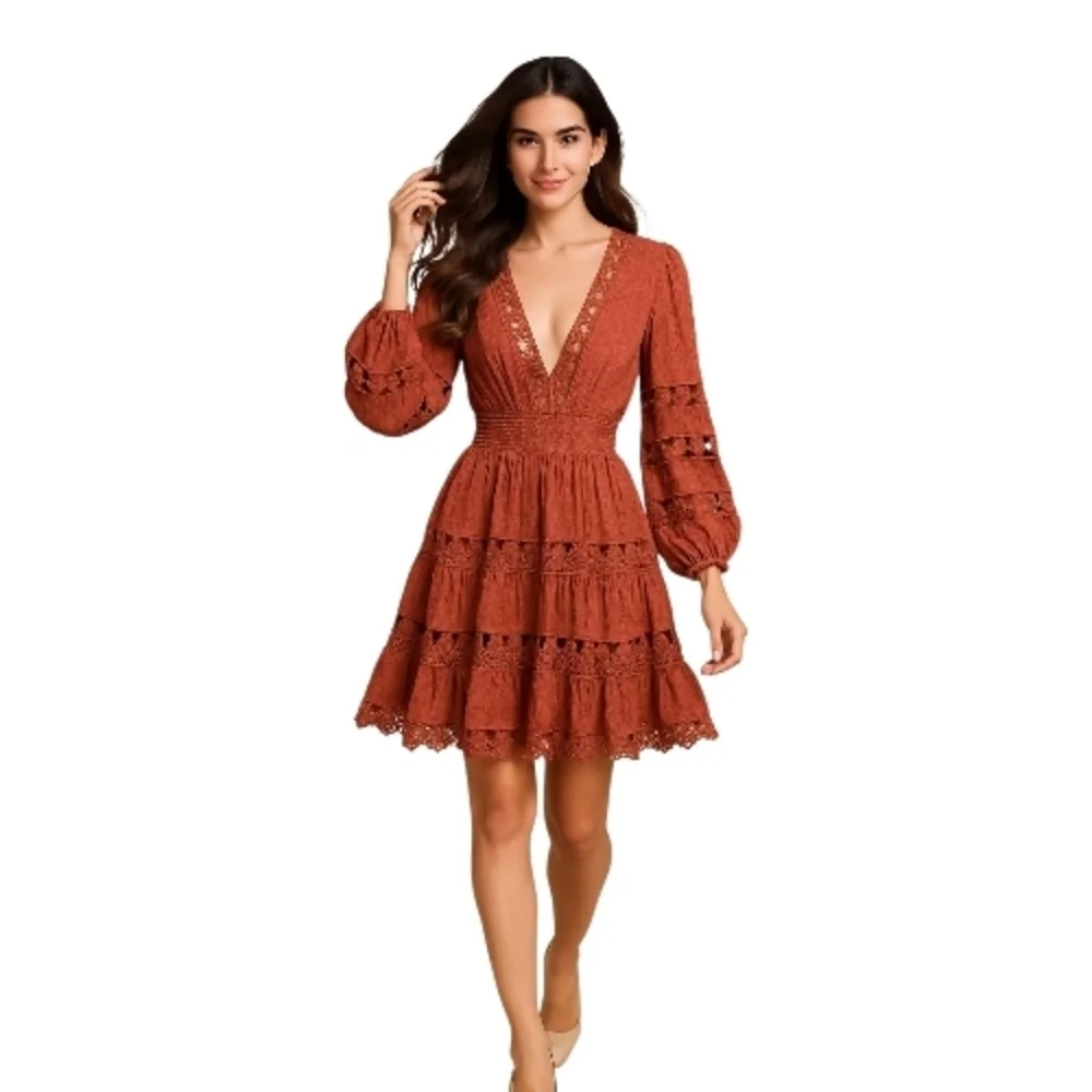 L'ATISTE Deep V-Neck Rust Dress - Picture 4 of 9